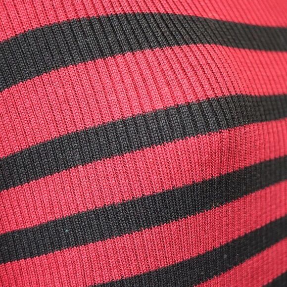Preview Red & Black Stripe Knit Vintage Top w Shoulder Pads Wool Silk Medium - Picture 8 of 16